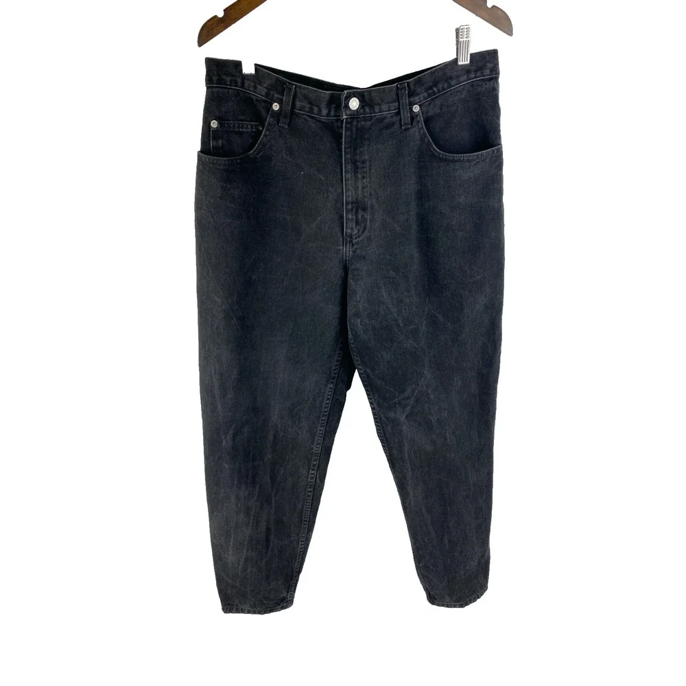 Guess Mens 36 (Fits 34x31) Straight Fit Vtg 90s Y2K Denim Jeans Black‎ Whiskers